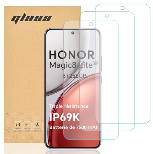 Totill Verre Trempé compatible Honor Magic 8 Lite, [Lot de 3] Protection d'écran Pour, [Extrêmement résistant aux rayures] [Haute définition][Facile à installer]
