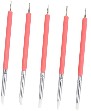 VILLCASE Stylo à Points pour Ongles 5pcs Pinceaux Silicone Réutilisables en Acrylique et Métal pour Nail Art Détaillé et Ongles Naturels ou Faux