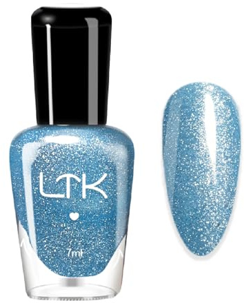 Blue Nail Polish - Blue Nail Varnish Fast Drying | Oli-Based For Summer Nailart - Light Blue Shade With Fine Glitter For Fingernail And Toenail Beauty