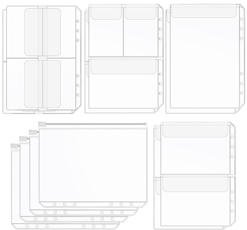 12 Stück Klarsichthüllen A5,Transparente PVC Bindertaschen,6 Löcher Klarsichthüllen,5 Stile Binder Pocket,für Postkarten Fotokarten Briefpapier Kartenaufbewahrung