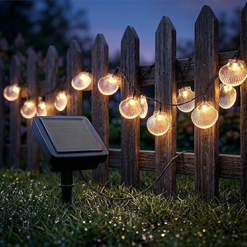 Il Gruppone Passione Casa Ghirlanda Luminosa Solare LED 5,8 m con 20 Conchiglie Decorative, Luce Calda, IP65 Impermeabile, Pannello Solare con Picchetto, Luci da Esterno per Giardino Terrazzo Balcone