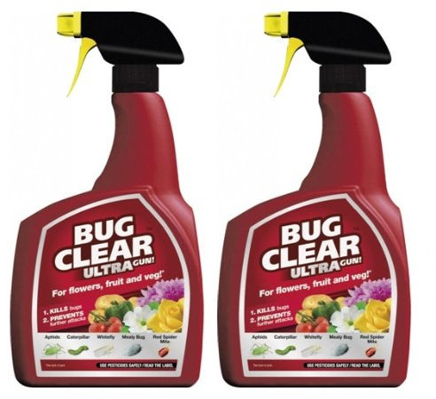 2 x Bug Clear Ultra Gun Trigger For Flowers Fruit & Veg Kills Bugs - 1 Litre