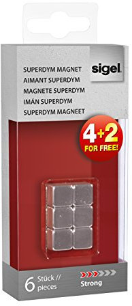 SIGEL GL192 starke Neodym-Magnete Cube, 6er-Set 1x1x1 cm SuperDym, für Glas-Magnettafeln und Glas-Whiteboards