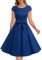 Dressystar Damen Vintage 50er Cap Sleeves Dot Einfarbig Rockabilly Swing Kleider XXL Royal Blau