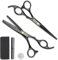KYG Set 2 Frisör-Scheren 15,24 cm, professionelles Haarschneidewerkzeug, aus Edelstahl, zum Ausdünnen, Effilierschere zum Formen + Frisör-Kamm mit Verpackung – Schwarz