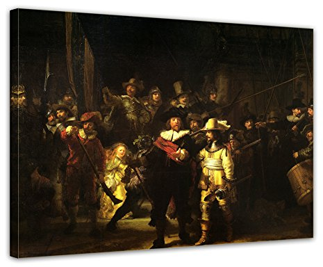 Bilderdepot24 Bild auf Leinwand | Rembrandt - Die Nachtwache in 60x50 cm als Wandbild | Wand-deko Dekoration Wohnung alte Meister | NEU-180220-60x50-dan