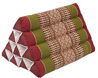 Handelsturm Kleines Thaikissen Dreieck 33 x 20 cm Kissen mit Füllug aus Kapok Dreieckskissen aus Thailand, Dekokissen oder Stütze, grün & rot