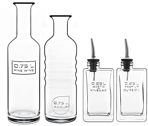 Luigi Bormioli Lot de 4 bouteilles en verre recyclables Optima Eco-conscious - Eau, vin, huile et vinaigre, 2 x 250 ml