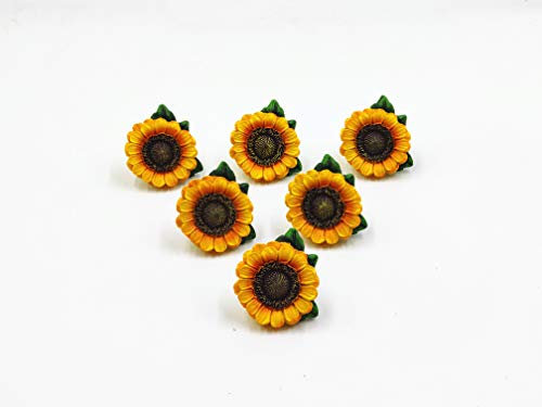 SnS Möbelknöpfe, Sonnenblumen-Design, Vintage-Stil, Kunstharz, für Schubladen, Schrankknöpfe, Landhausdekoration, 6 Stück