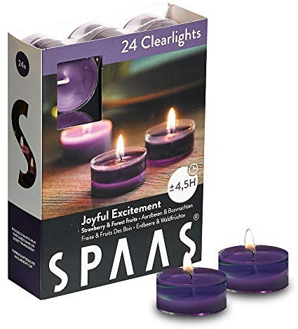 Spaas 24 Velas perfumadas en Taza Transparente, ± 4,5 Horas, Cera de parafina, Vaso de plástico, Berenjena, Joyful Excitement
