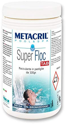 Metacril Super FLOC Tab 1 kg - Floculant et clarifiant pour Eau de Piscine en pastilles de 100 g à Dissolution Lente -