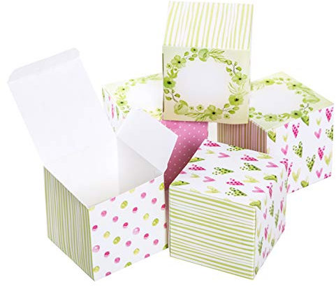 Logbuch-Verlag 10 kleine Geschenkboxen Gastgeschenk Schachteln rosa grün weiß Herz Hochzeit Taufe Verpackung Give-Away Faltschachtel 7 x 7 cm