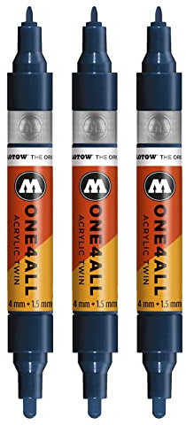 Molotow One4All Acrylic Twin Marker (Strichstärke 1.5 mm und 4 mm, hochdeckend und permanent) 3 Stück Farbe 027 petrol
