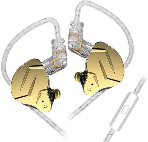 Yinyoo KZ ZSN Pro X in Ear Monitor Buds Hybrid Dynamic Driver Balanced Armature Earbuds Auriculares Dual Driver 1DD 1BA Sonido estéreo de Graves Profundos ergonómicos (con micrófono, Dorado)