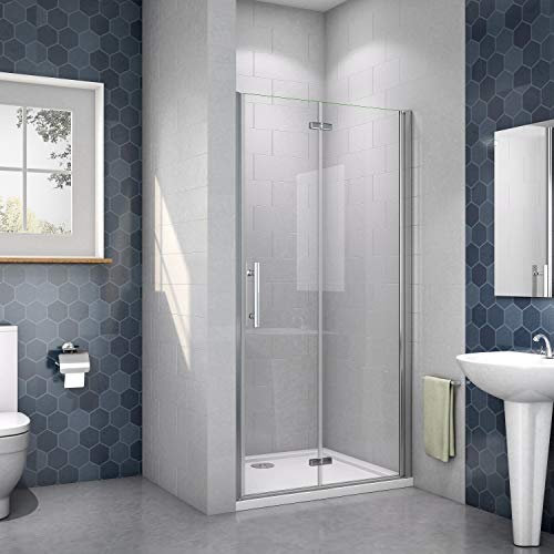 Porta Pieghevole e Battente Box Doccia per Nicchia Telaio in Alluminio Cromato Lucido Vetro 6 mm Temperato AnticalcareTrasparente Misura 80x185cm