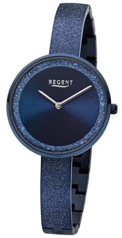 Regent Uhr Damen Edelstahl Halbspange Glitzer Quarz Analog Modell BA-686