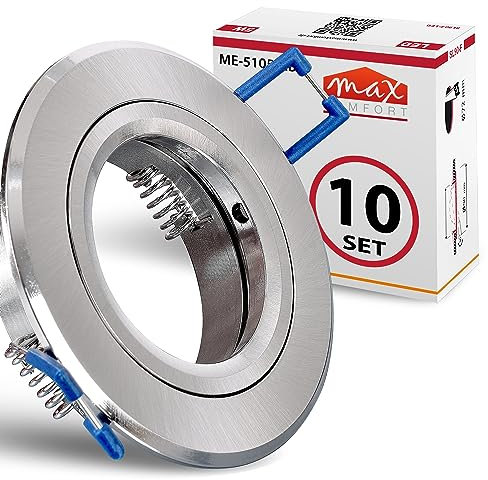 max K O M F O R T 10er SET Einbaustrahler SET Edelstahl-Optik mit GU10 Fassung RUND Klickverschluß Einbauleuchte Einbauspot LED/Halogen Rahmen Rostfrei Deckenspot Strahler Spot 5105