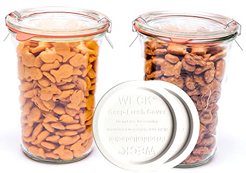 Weck Einmachgläser 743 Sauerteig-Starter, Set mit 2 Weckgläsern aus transparentem Glas, Set beinhaltet 2 WECK Mold 743 Gläser mit Glas und Frischhaltedeckel, Dichtungen und Clips