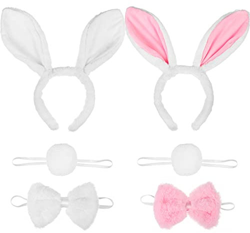 FRCOLOR Hasenohren Haarreif Bunny Ohren Haarreif Cosplay Kostüm Set Stirnband Fliege Cosplay Set für Kinder Erwachsene Karneval Party 6 Stück