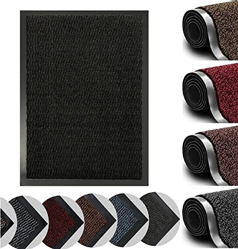 Dirt Trapper Door Mat for Indoor&outdoor, Washable Barrier Door Mat, Heavy Duty Non-Slip Entrance Rug Shoes Scraper, Super Absorbent Front Door Mat Carpet (90 x 150 cm, Anthracite)