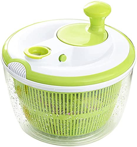 Jebblas 5L Salad Spinner,Household Fruit Dehydrator Drainer,Plastic,Large Capacity,with Clear Serving Bowl, Colander Basket, Smart-Lock Lid, Easy Drain System, Non-Slip Base,Green