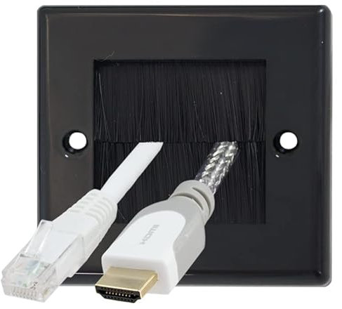 Auline Black Brush Single 1 Gang Wall Outlet Cable Entry Plate Tidy Mount Face Plate Wall Plate (1)