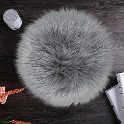 Sibba Flauschiger Teppich Stuhl Teppich 30 cm rund Flauschiges Kunstfell-Sitzkissen Baby-Fotoshooting-Requisiten für Schlafzimmer Wohnzimmer Nagelkunst-Dekoration (Grau)
