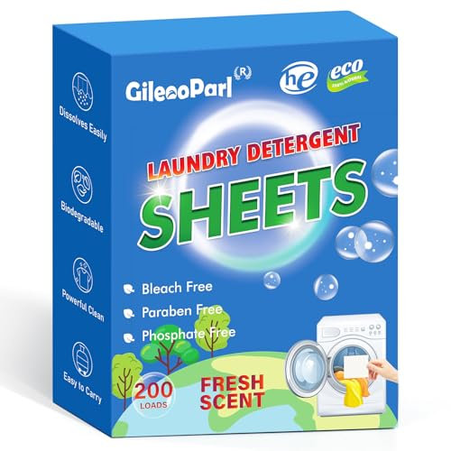 Gileooparl Eco-Waschmittelblätter, frischer Duft, für Zuhause, Reisen, Wohnheim, plastikfrei, flüssigkeitsfrei, 200 Stück