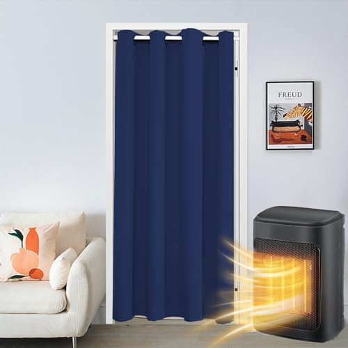 SK Studio Türvorhang Blickdicht Thermo Gardinen Vorhang mit Ösen Thermovorhang Kälteschut Wärmeisolierend für Schlafzimmer Tür Schrank Vorhang Navy blau, 150x200cm