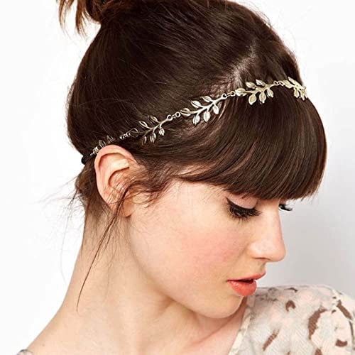 Wendalern Boho Blatt Haarkette Stirnband Blattgold Haarband Blatt Hochzeit Kopfkette Metall Elastisch Gold Kopfschmuck Braut Haarkette Kopfschmuck Dekorativer Haarschmuck für Frauen und Mädchen