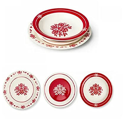NUVOLE DI STOFFA Set 18 piatti FAVOLE porcellana rossa bianca Ø26 Ø20,5 Ø23,4 cm