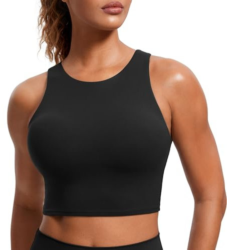 CRZ YOGA Damen Butterluxe Racerback Sport BH Gepolstert Ohne Bügel Crop Tops Longline Yoga Tank Top Fitness Sports Bra Schwarz 36