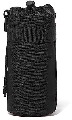 GVSAVY Outdoor Water Bottle Cover With Adjustable Shoulder Strap and Drawstring Holder, Waterproof Bag for Camping, Traveling, Hiking, Sports (Black)