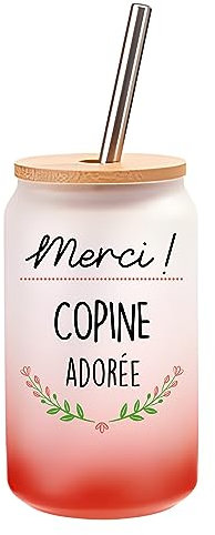 Planetee Verre Cocktail Merci Copine Adorée | Idée Cadeau Verre à Eau avec Paille