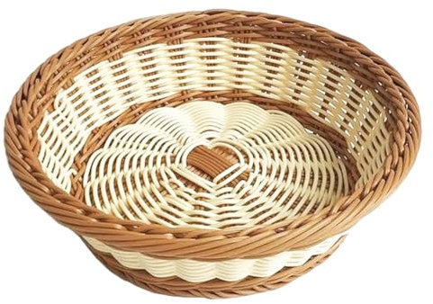 RT&BS Cestino per il pane Rotondo in Vimini per la Tavola, Ecologico Robusto Impilabile Cestini da pane Intrecciati a Mano per Verdure, Frutta, Spuntini in Cucina, Ristorante, Festa (Bicolor, P)