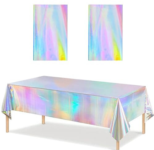 Jortmrd 2 Stück Bunt Plastik Tischdecke Geburtstag Laserholografische Tischtuch Tischdecke Kindergeburtstag 137x274cm Rechteck Wasserdicht Geburtstagstischdecke für Babyparty Party Dekoration