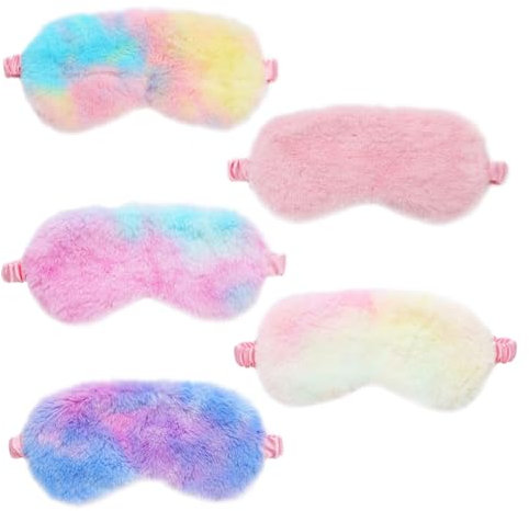 EUPSIIU 5 Pièces Masques De Sommeil En Peluche, Respirant Masque pour les Yeux de Sommeil de Nuit pour Enfant Adulte Sieste, Mignon Doux et Moelleux Voyager Masque de Sommeil pour Filles, Femme