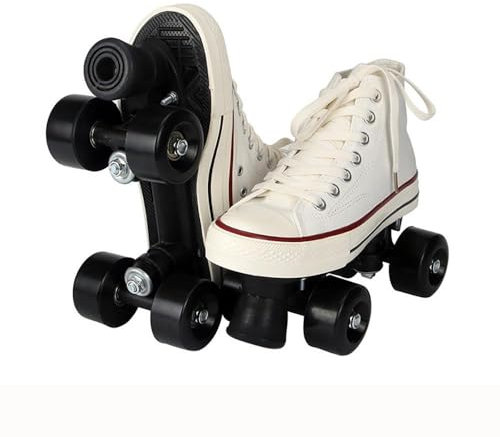 Rollschuhe Erwachsene Herren Und Damen Vierrad Rollschuhe, Canvas Zweireihige Rollschuhe Räder, Discoroller Erwachsene Komfortable Rollerskates Quad Skating Outdoor,White-44 EU