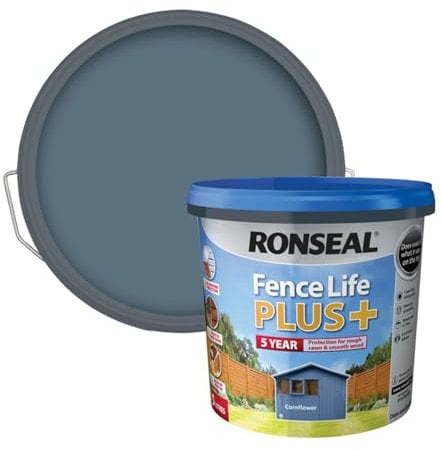 SAVING HUB Fence Paint 5L - Garden Shed Paint, Furniture Paint - Outdoor Exterior Wood Paint - Used On Rough Swan & Smooth Planed Wood - Sheds & Fences Life Plus - Dry in 4 Hours (Cornflower)