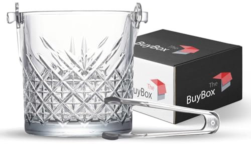 Seau à Glace en Verre avec Poignée et Pinces, Seaux à Glace en Bouteille, Ensemble de Seaux en Verre, Seau à Champagne, Vin, Bière, Seaux pour Rakı, Whisky, Barbecues, Fêtes, Bars, Clubs 1,1 litre