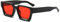 WDZAYXC Vintage Rechteckige Sonnenbrille für Damen Herren Chunky Rectangle Sunglasses Retro Brille UV400 Schutz(Schwarz Rot)