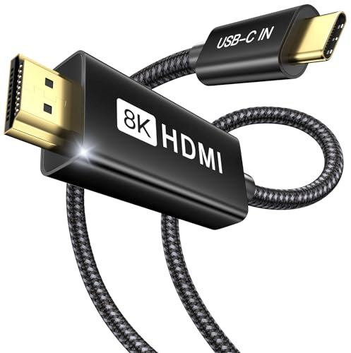 ULT-WIIQ USB C to HDMI 2.1 Cable 8K@60Hz 4K@120Hz 48Gbps Thunderbolt to HDMI Cable Compatible Thunderbolt 4/3 Braided USB-C to HDMI Cable 6.6FT Support HDCP 2.2 HDR for MacBook iPad iPhone 15 Series
