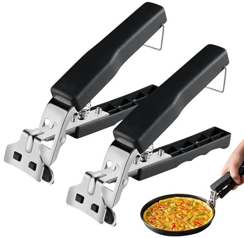 Juego de 2 pinzas para bandeja de pizza de acero inoxidable – Pinzas de horno con protección de silicona para agarrar de forma segura las bandejas de pizza en cocinas, restaurantes y pizzerías