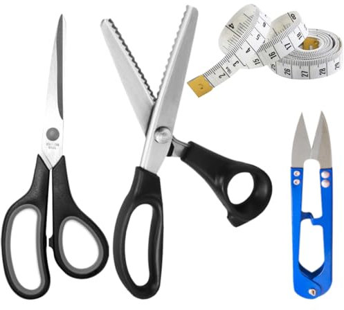 DKDDSSS Tijeras de Costura Zig Zag, Tijeras Dentadas, Tijeras Multiusos con Mango Negro, con Mango Suave y Cómodo, con Cortahílos, para Costura, Sastre, Papel, Manualidades