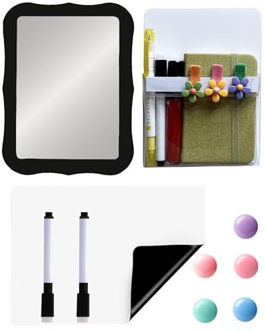 Zubehör-Set für Mädchen, Zubehör für den Schulanfang, 14-teilig, Spind-Organizer für Schule, Büro, Arbeit, inklusive magnetischem Spiegel, trocken abwischbarer Tafel, Stifthalter und mehr, Schwarz