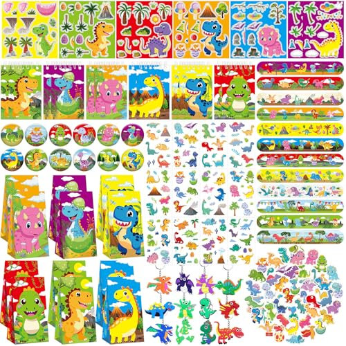 Dinosauro Party Favori, dinosauro decorazioni di compleanno, dinosauro regali borse portachiavi mini blocco note adesivi braccialetti per dinosauro accessori per feste bambini ragazzi
