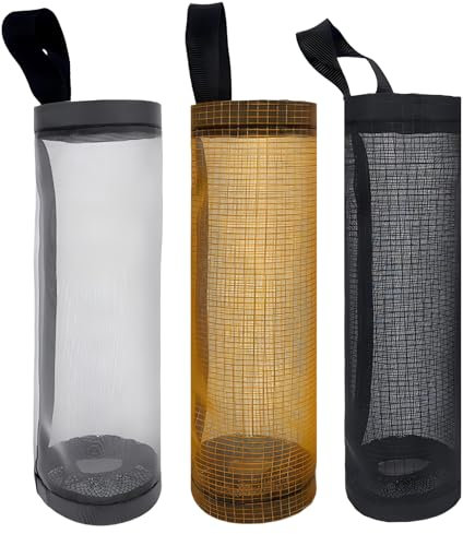 JYJLLM Plastic Bag Organizer (3-Pack) - Heavy-Duty Mesh Storage Dispenser with Wall Hooks, Space-Saving Grocery Bag Holder for Kitchen/Pantry/Laundry Room
