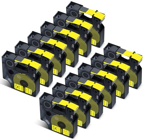 Cruxer 12er-Packung Kompatibel für Dymo Rhino 18052 S0718270 A18052 Schrumpfschlauch Industrie Etikettenband，Schwarz auf Gelb 6mm x 1.5m Ersatz für Dymo LabelWriter und Rhino 3000 4200 5000 5200