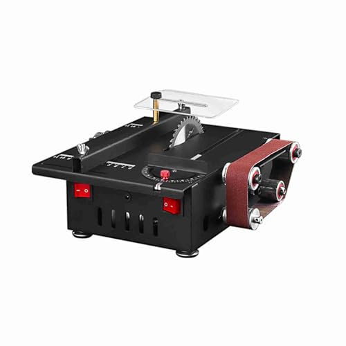 Scie de Table Miniature Multifonctionnelle 2 en 1 200 W avec Fonction Scie et Ponceuse à Bande pour Bois, Plastique, Pierre Tendre et Métal Mou (Prise UE Luxe)