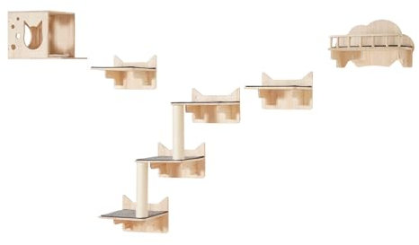 VEVOR Étagères Murales pour Chat, Lot de 5, Ensemble de Meubles Muraux avec Plateformes à Sauter, Nid, Perchoir, Arbre à Chat, Charge 18,14 kg, Étagère Flottante d'Escalade pour Dormir, Jouer, Grimper